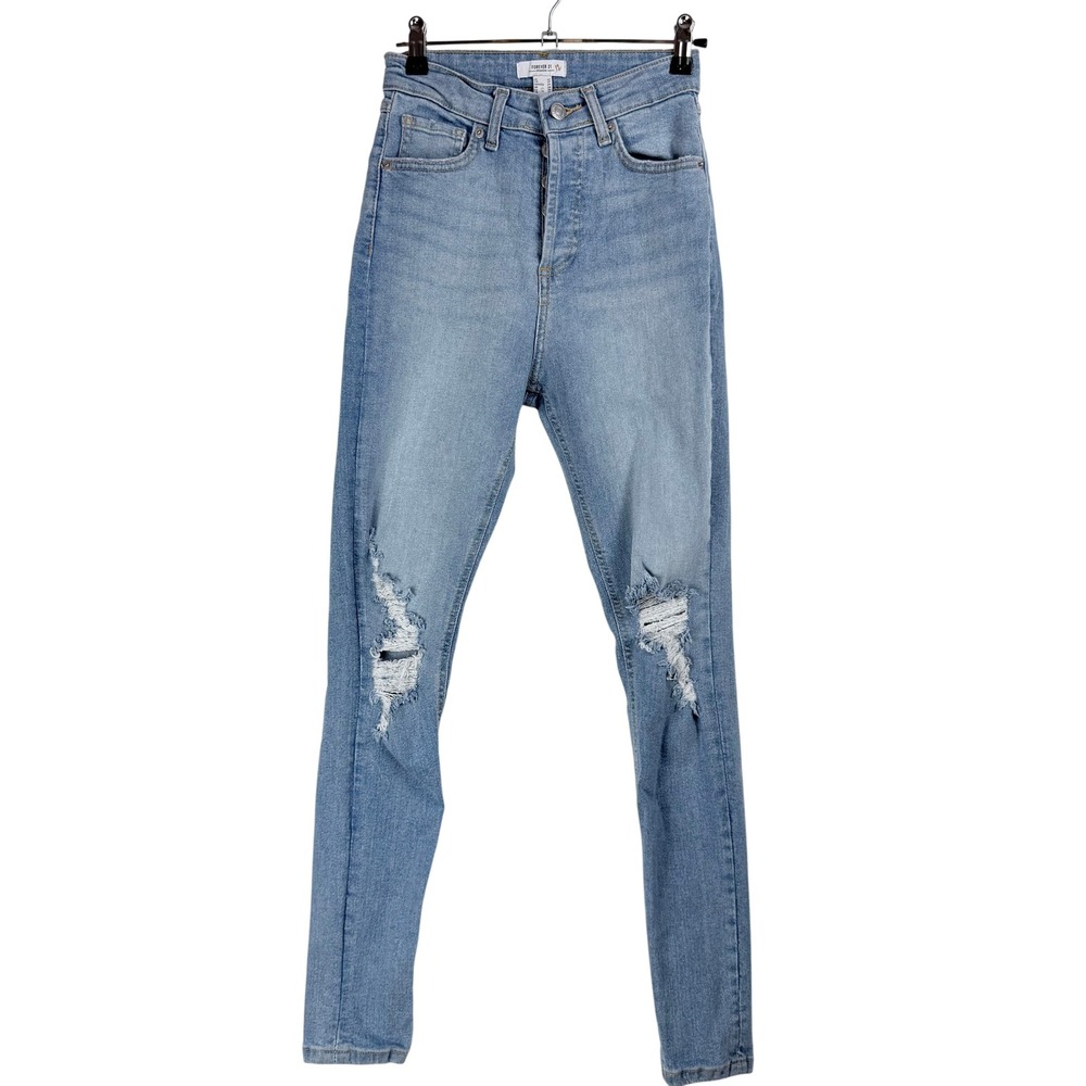 Forever 21 Premium High Rise Distressed Skinny Jeans Light Wash Blue Size 24